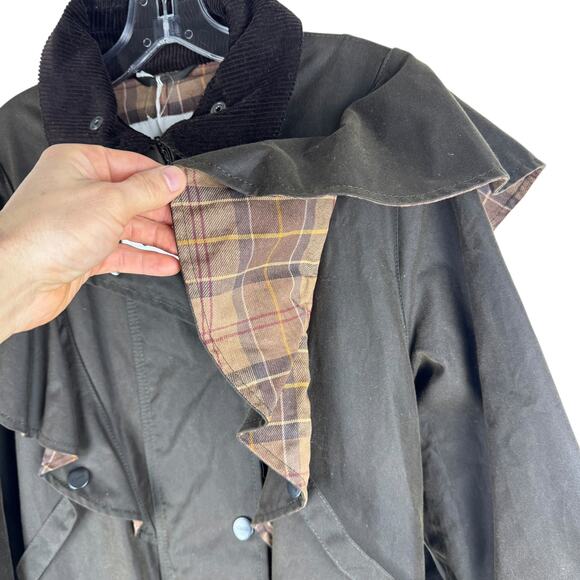 NEW Chloe X Barbour Dany Waxed Long Trench Coat Ruffles Brown Size 12 - Picture 5 of 15